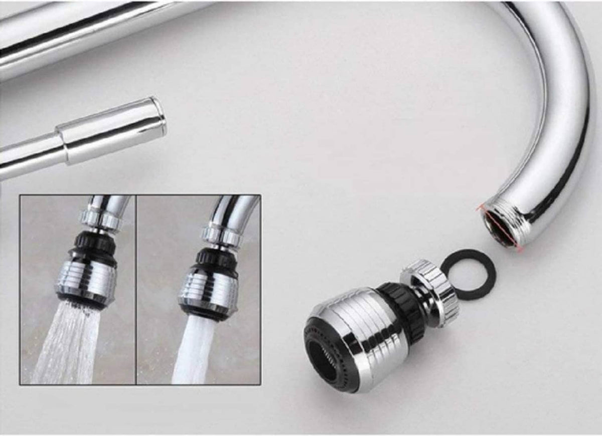Swivel faucet aerator sprayer with water outlet, chrome finish and black flow control ring
