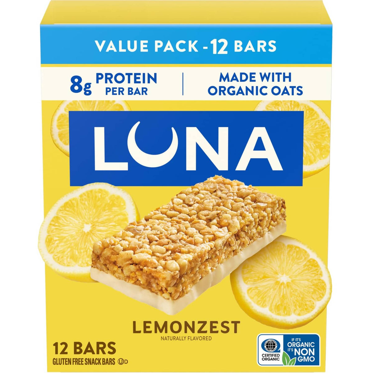 LUNA LemonZest organic oat protein snack bars, 12-pack, gluten-free