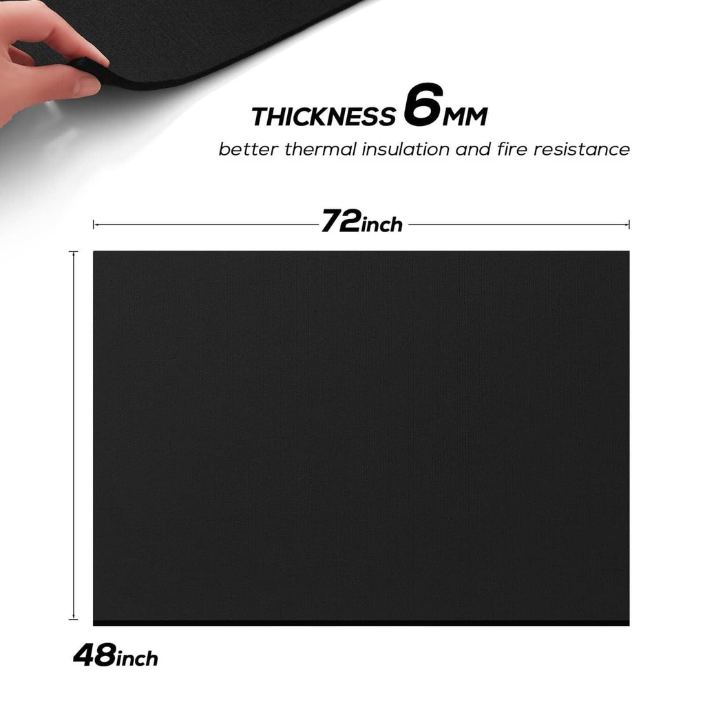 Black welding fireproof blanket mat measuring 48 in by 72 in