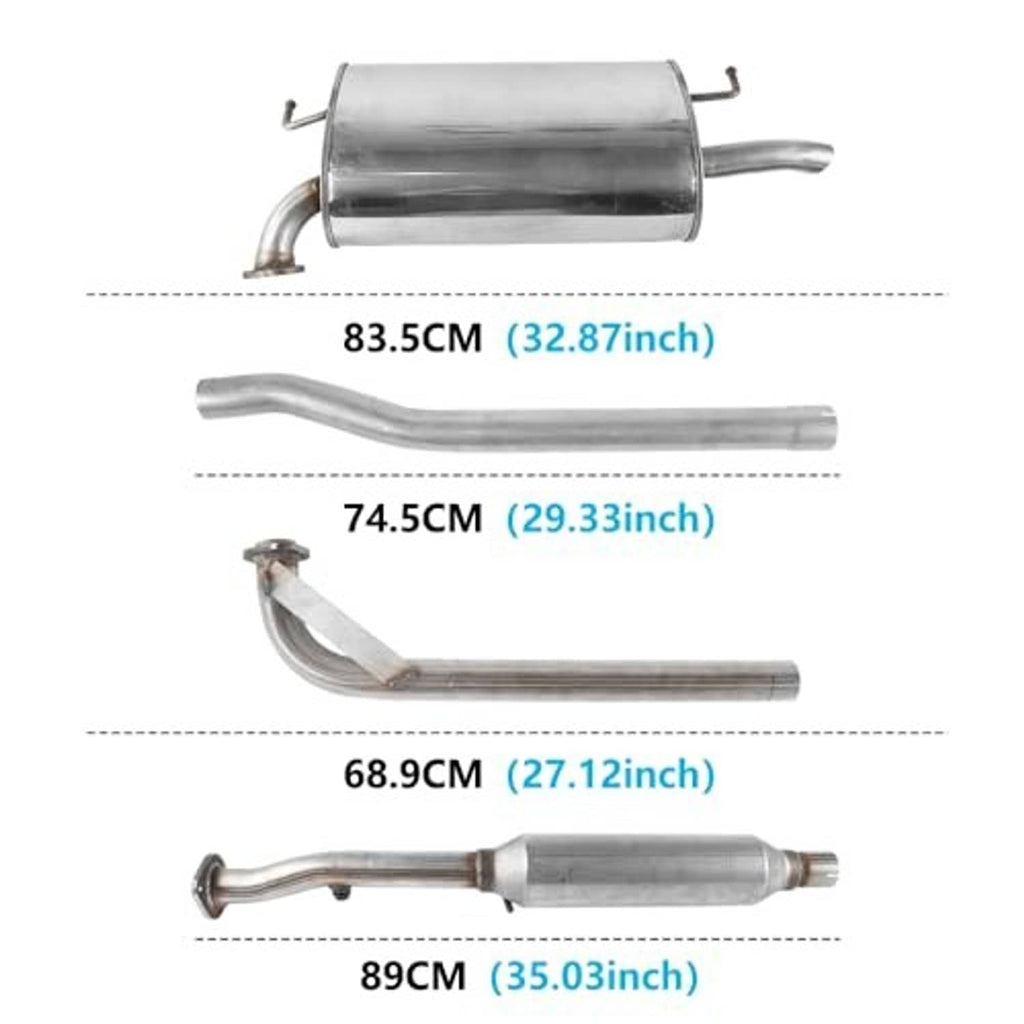 Exhaust kit components with size dimensions: muffler and resonator pipes and bends
