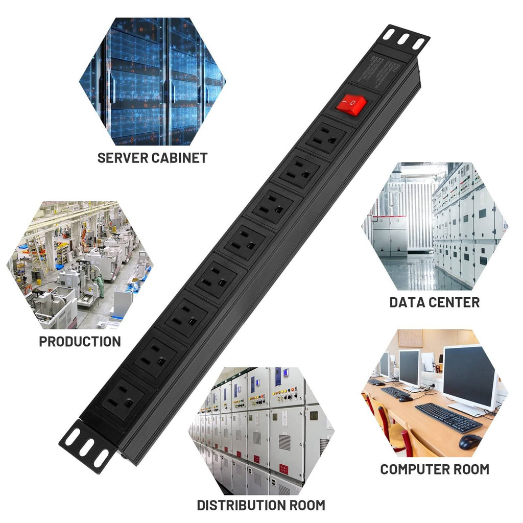 8-outlet rack-mount PDU power strip surge protector with red switch