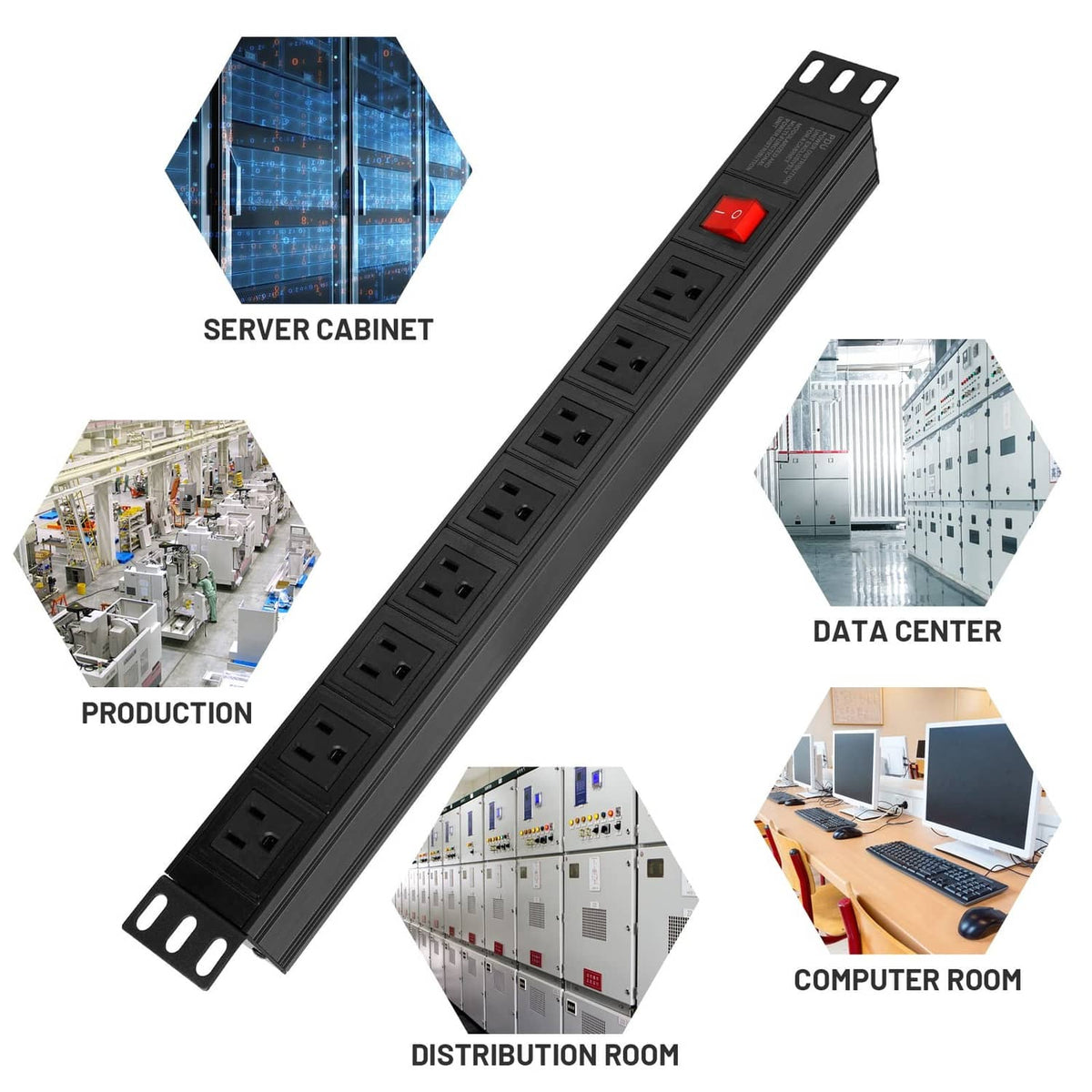 8-outlet rack-mount PDU power strip surge protector with red switch