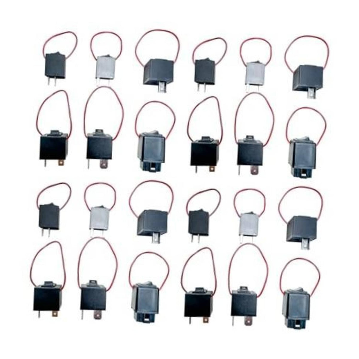 Relay bypass switch kit, 24-pack of black relays with red wire leads
