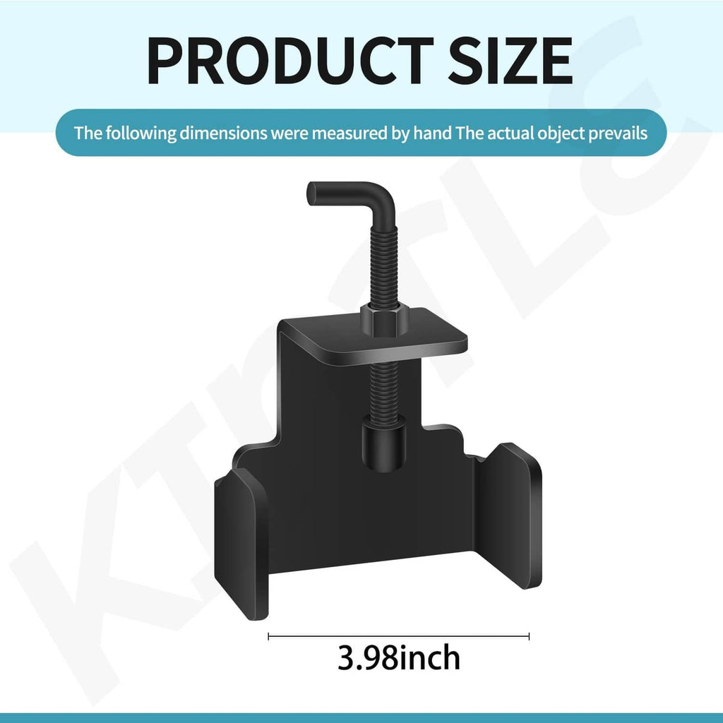 Universal mower blade removal tool size view, black clamp with threaded rod