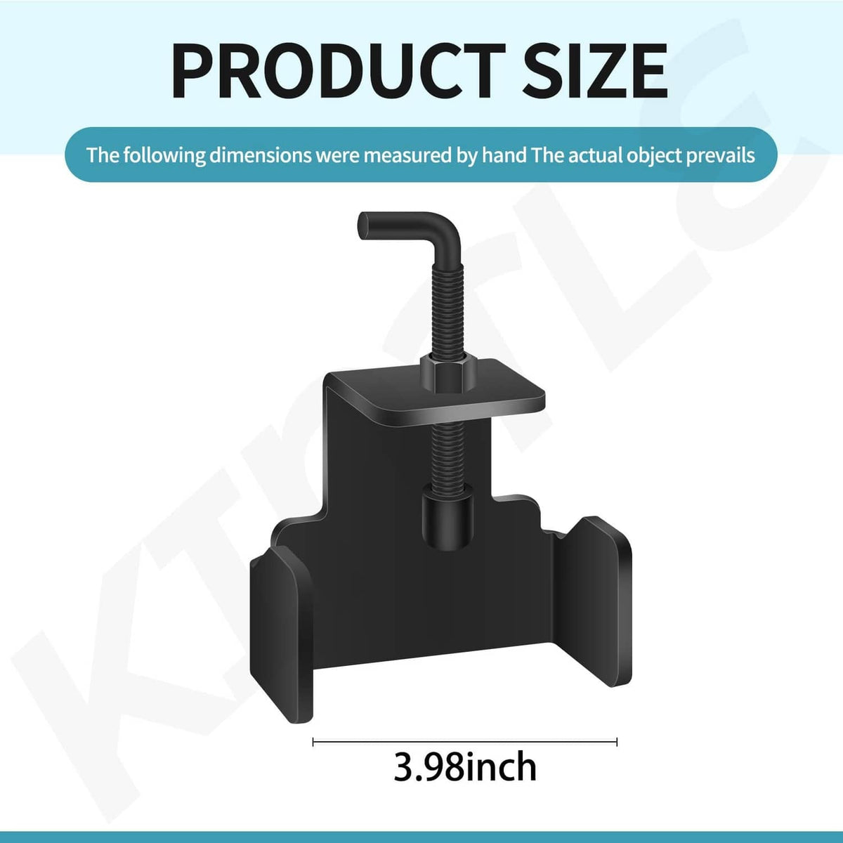Universal mower blade removal tool size view, black clamp with threaded rod