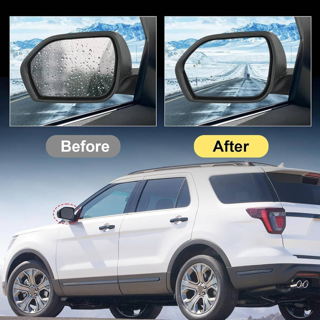 Heated side mirror glass with clearer view in wet conditions, black housing