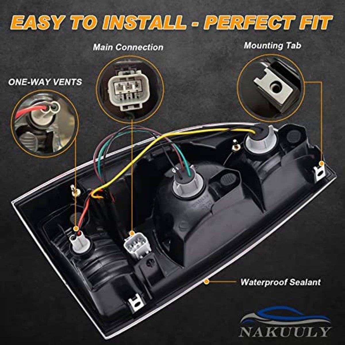 Tail light lamp assembly interior with wiring connectors and mounting tabs