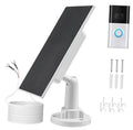 Solar charger with black solar panel on white wall-mount base and attached cable