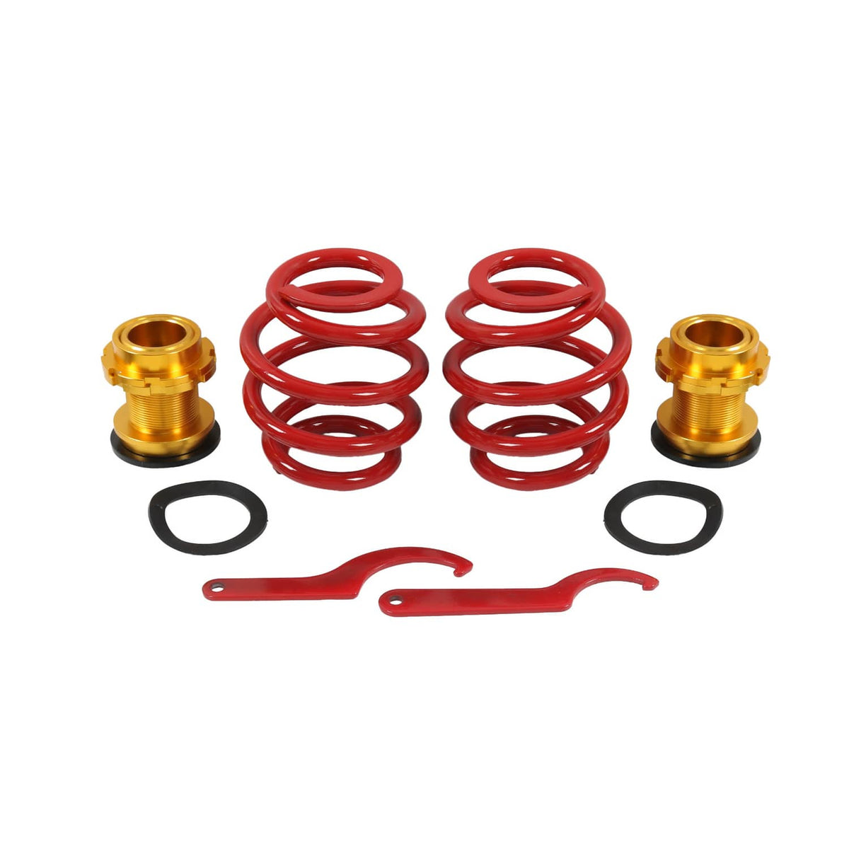 Coil spring kit set: red coil springs with black rubber seals and gold caps