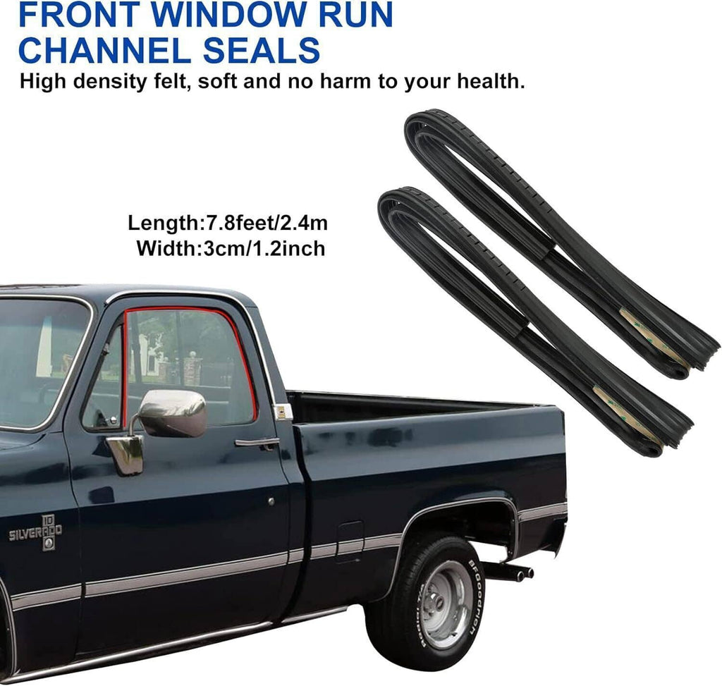 Front window run channel seal kit with black felt weatherstrip strips and rubber seals