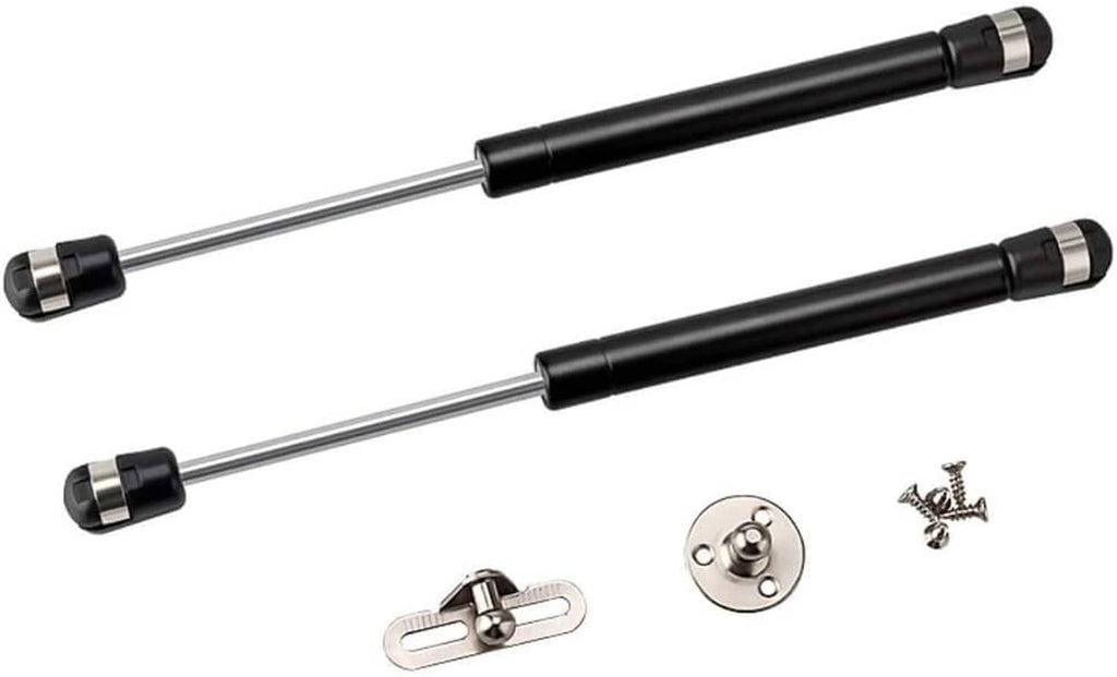 Black gas strut pair with mounting brackets and screws, 10 in extended length
