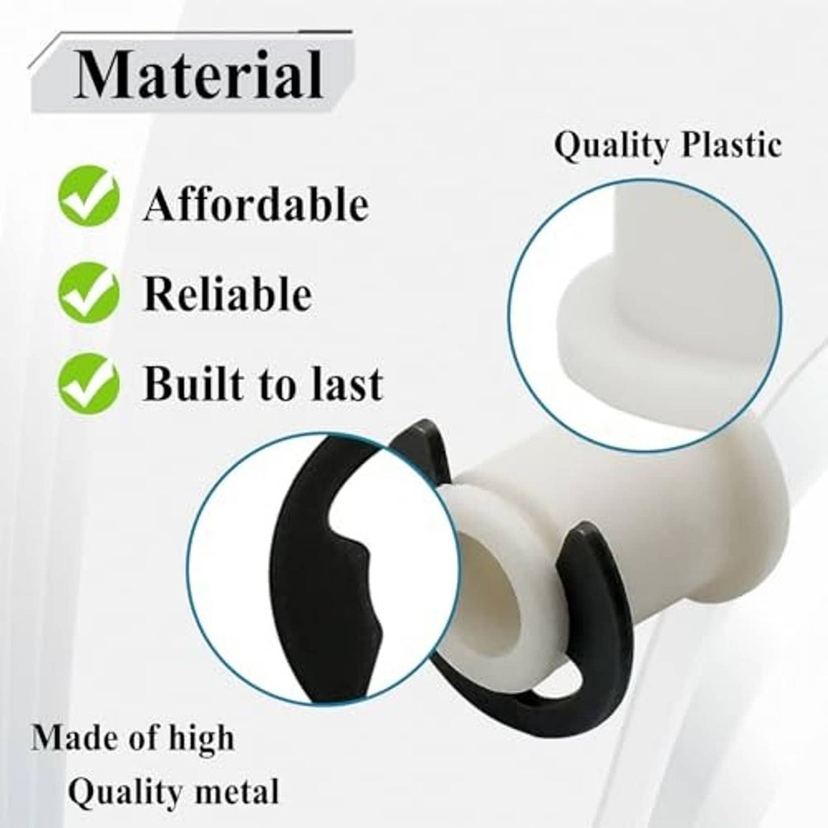 Automotive shifter cable bushings: white plastic with black insert, material close-up