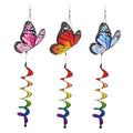 Set of three butterfly hanging windsocks with red, pink, and blue spiral ribbon tails
