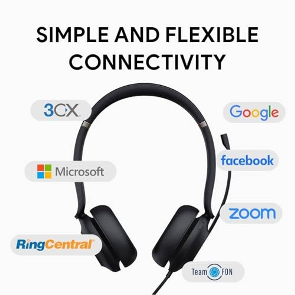 Black USB over-ear headset with boom microphone and detachable connector cable
