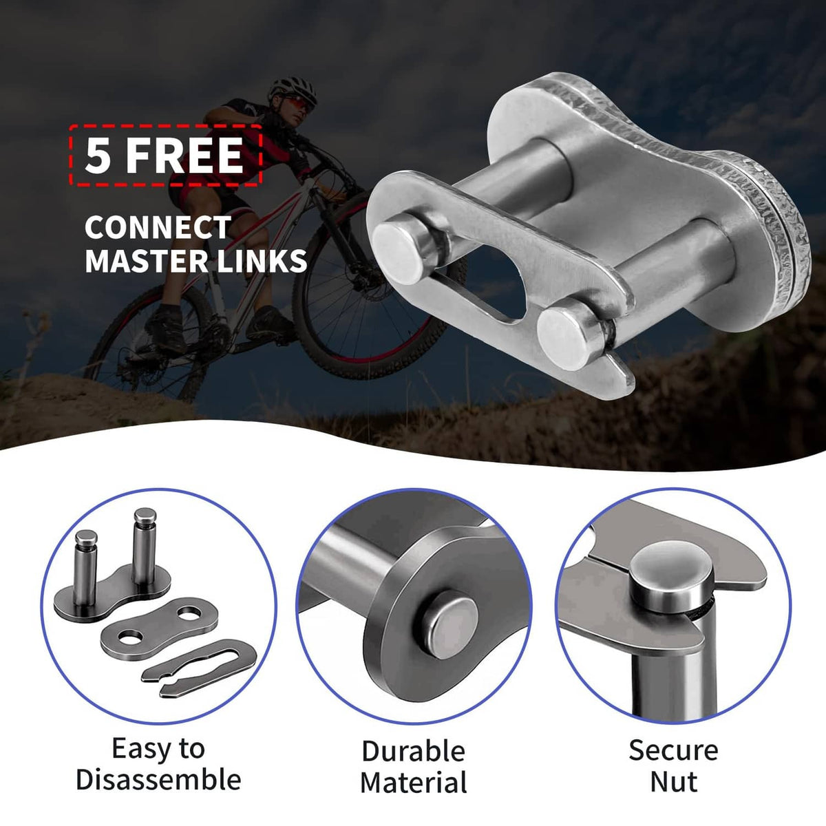 Chain breaker tool with 5 connect master links for 420 roller chain