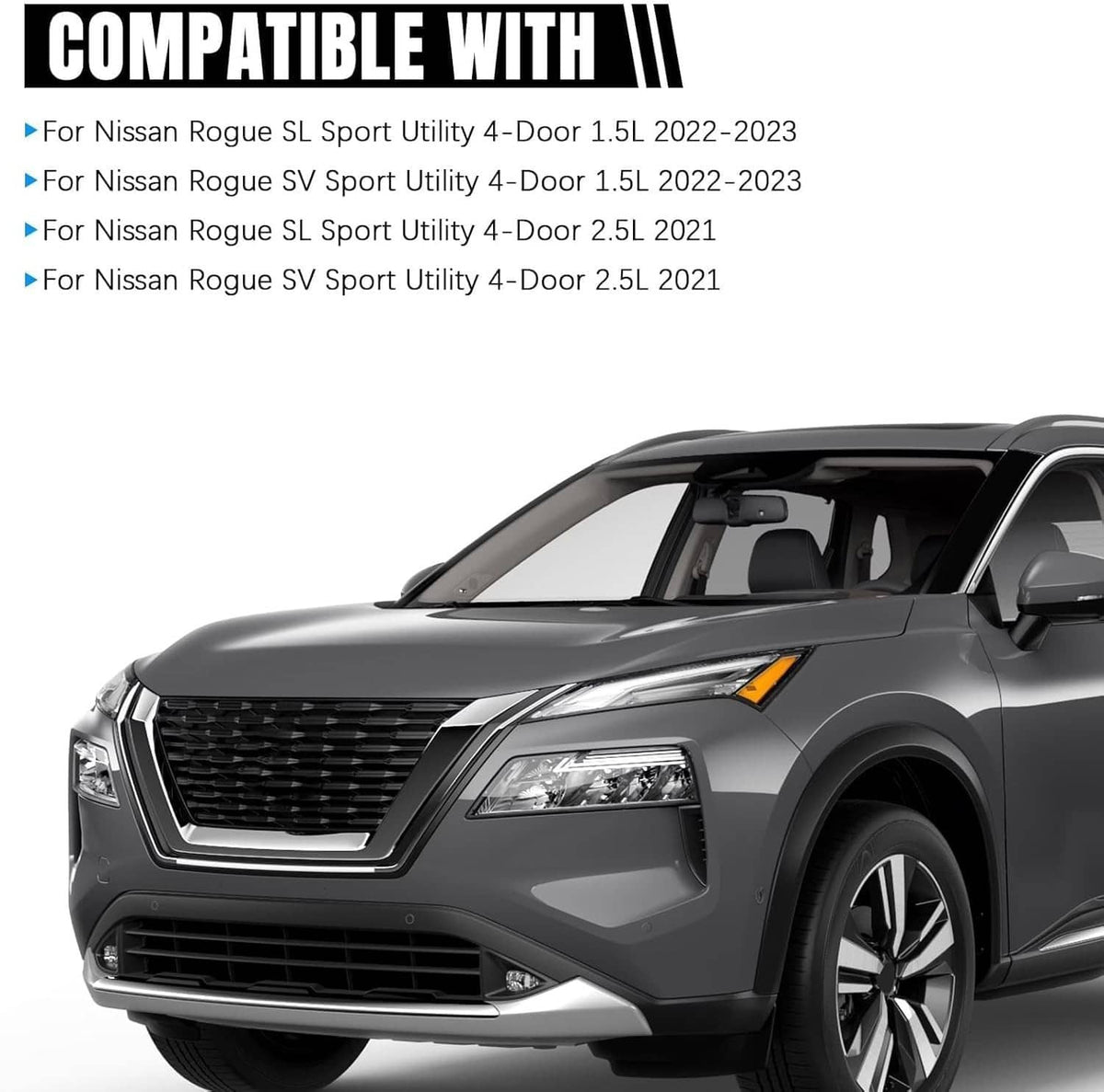 LED headlight on gray SUV front end with clear lens and black grille surround