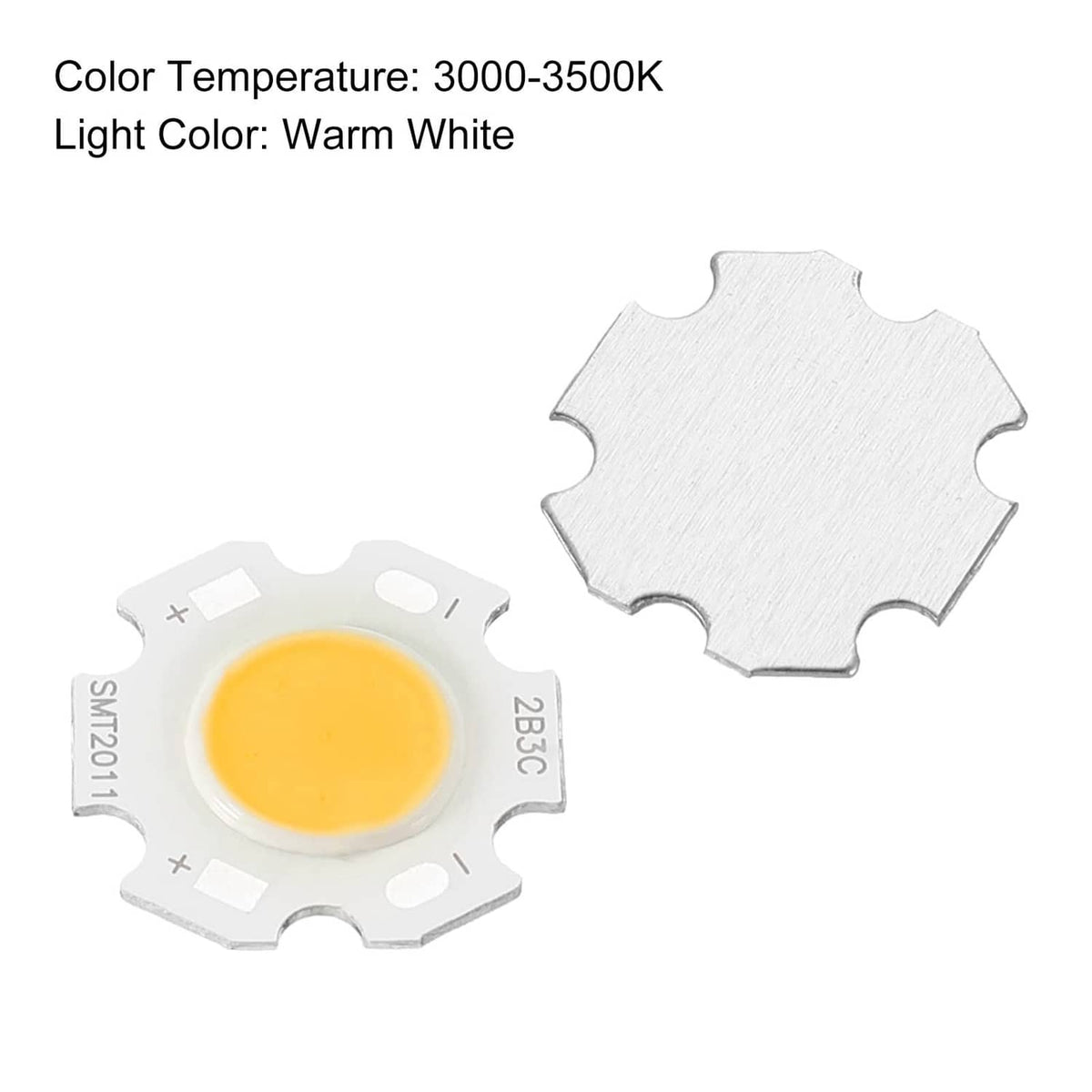 Warm white LED COB chip with back metal pad, 3000-3500K rated