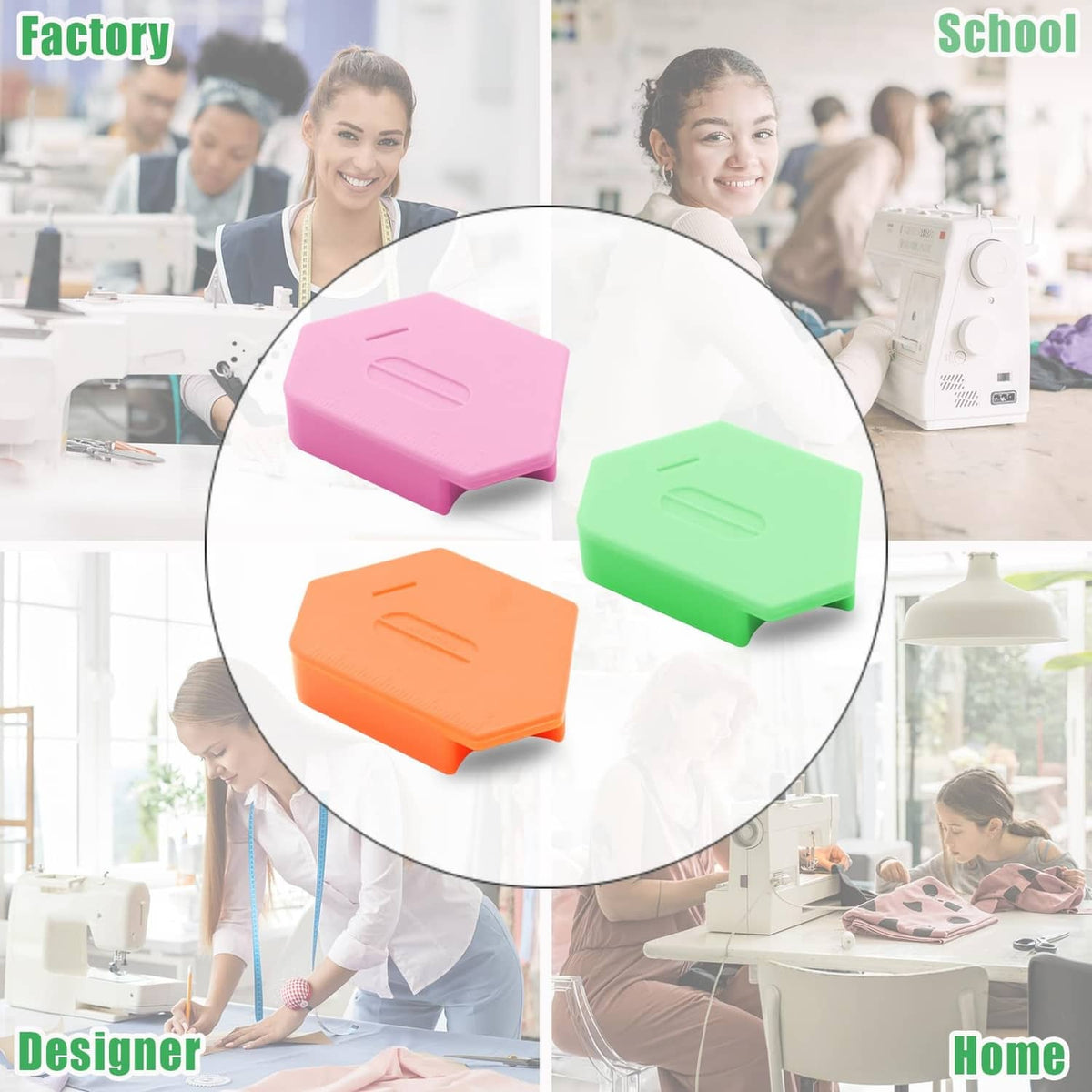 Multicolor magnetic seam guide set with three blocks for precise sewing alignment