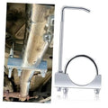 3-inch exhaust hanger clamp with curved U bracket and coiled support rod, mounted on pipe