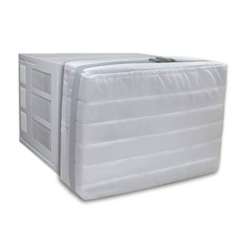 Window AC interior cover, padded white fabric with top handle and side panels