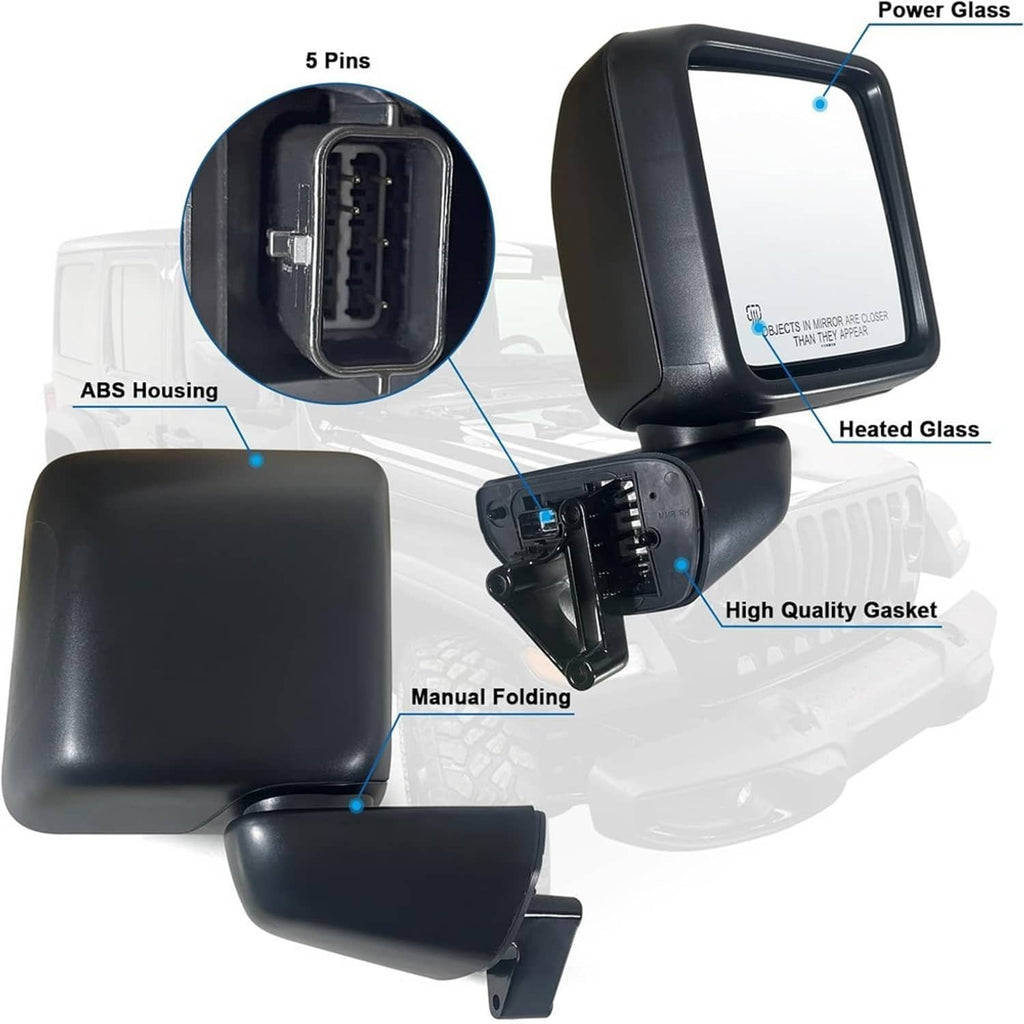 Black right side power heated mirror with back ABS housing and 5-pin connector