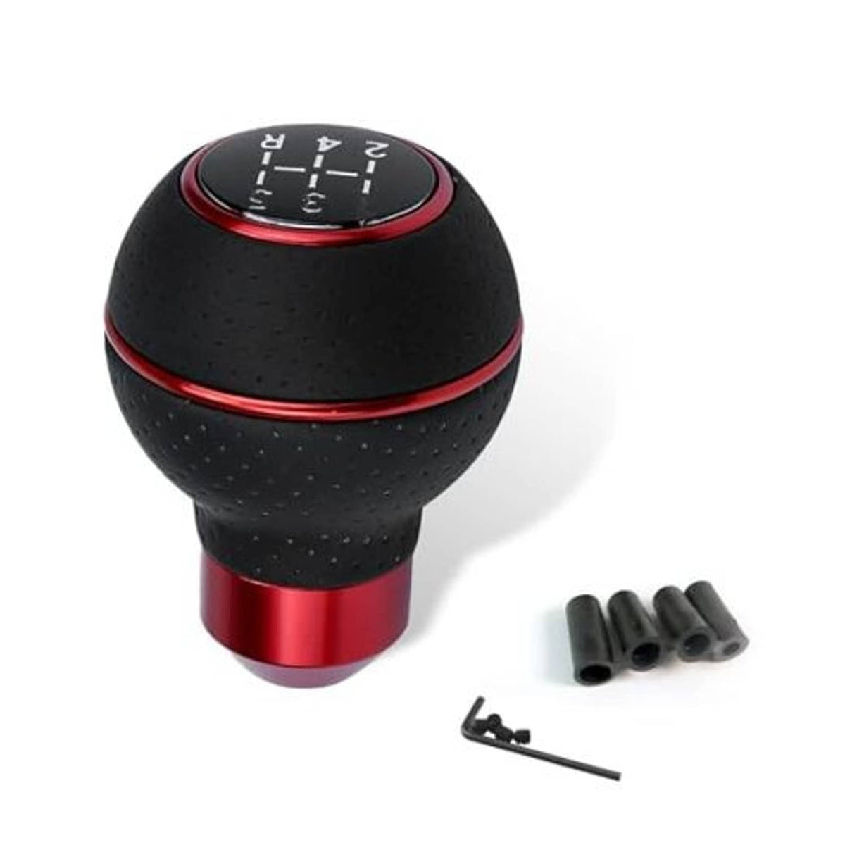 Red-trim black leather ball gear shift knob with numbered top shift indicator