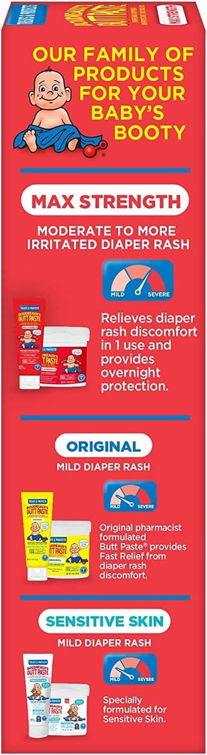 Butt paste box back panel for baby’s booty: max strength and irritated diaper rash.