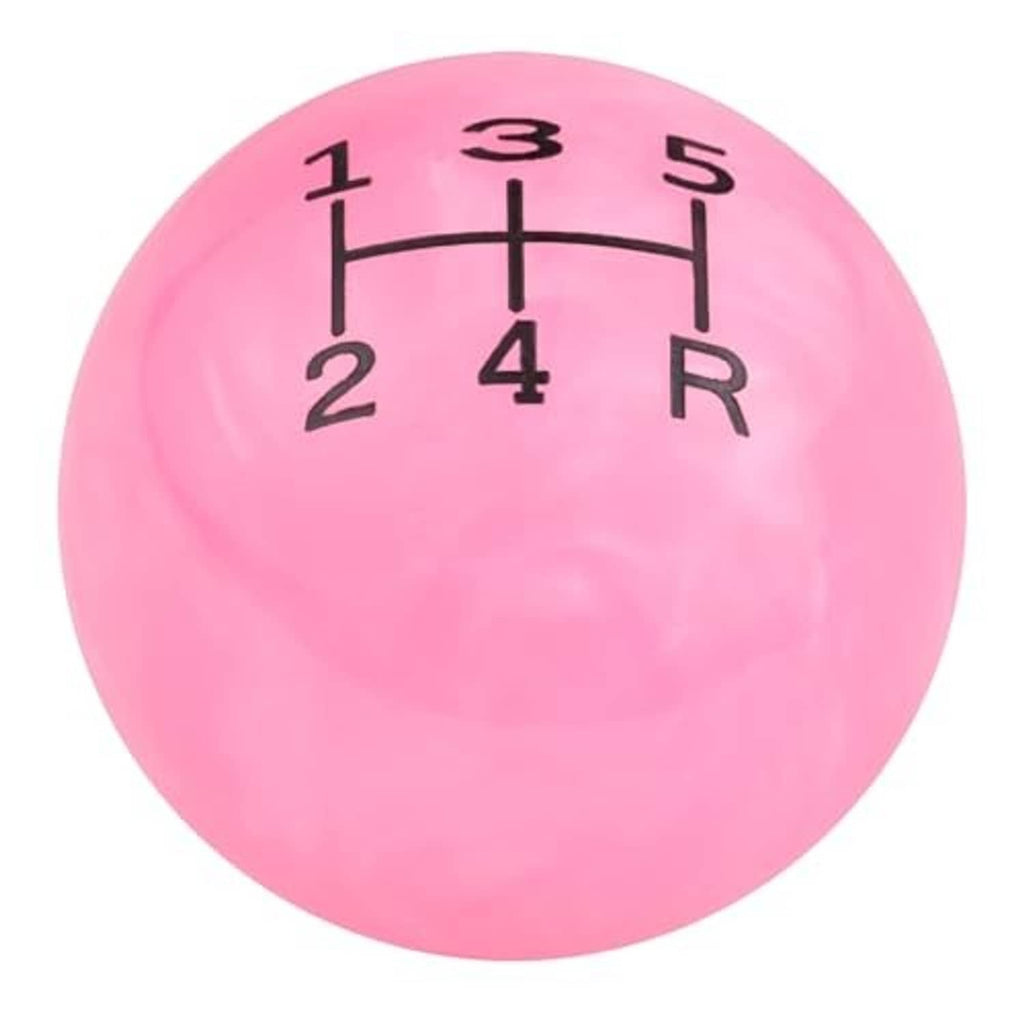 Pink 5-speed ball shift knob with numbered shift pattern 1-5 and R