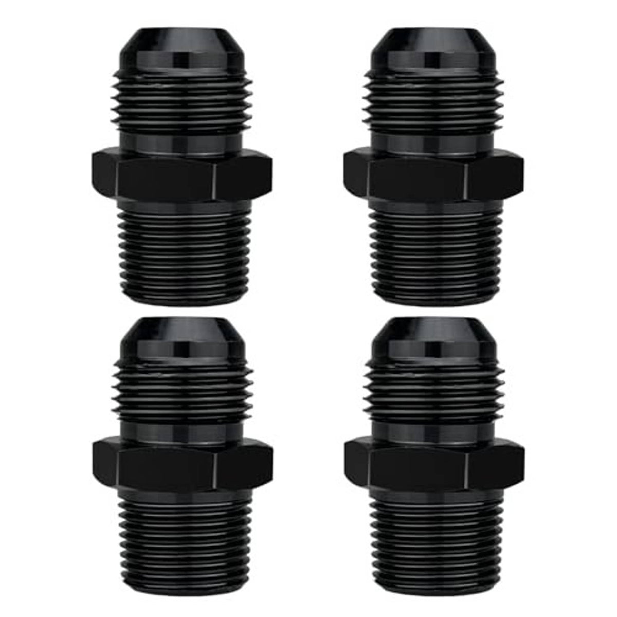Black AN10 male flare to 3/4 NPT straight pipe fitting connector, front view
