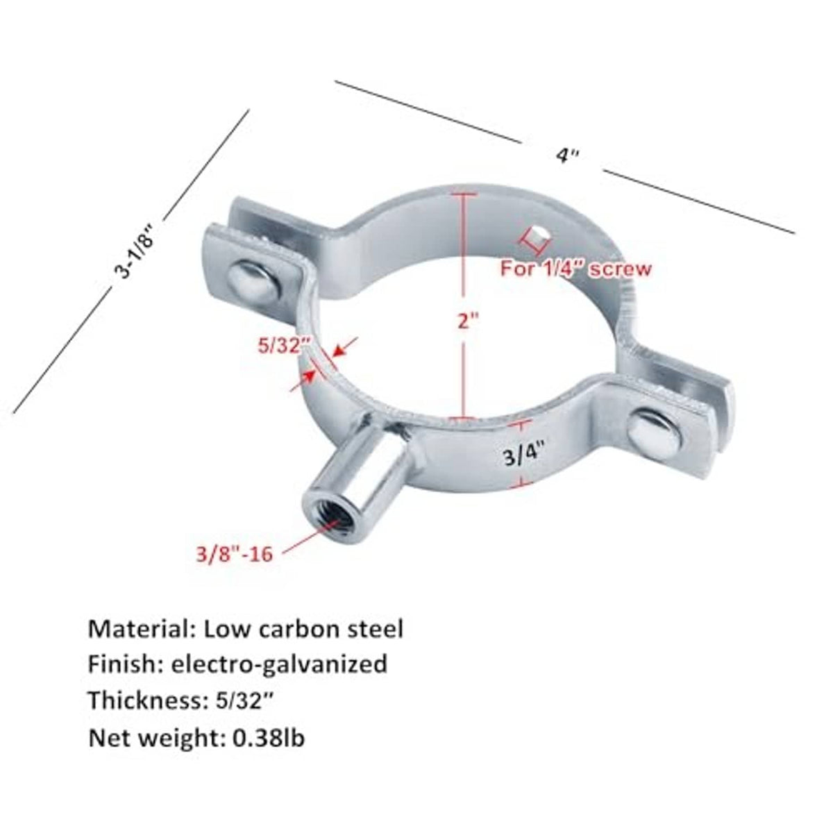 Galvanized split-ring pipe hanger with threaded mounting post and screws