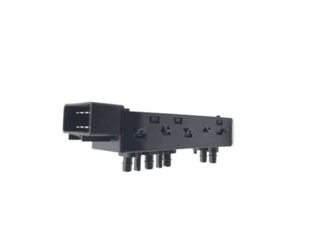 Power seat control switch back with icon markings and multi-pin plug connections, dark gray