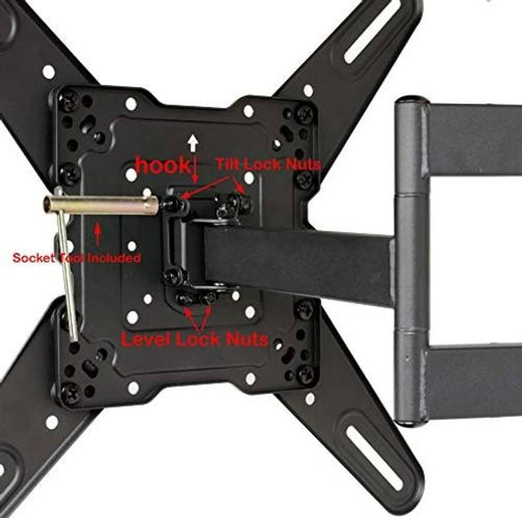 Close-up TV wall mount mechanism with tilt lock and level adjustments