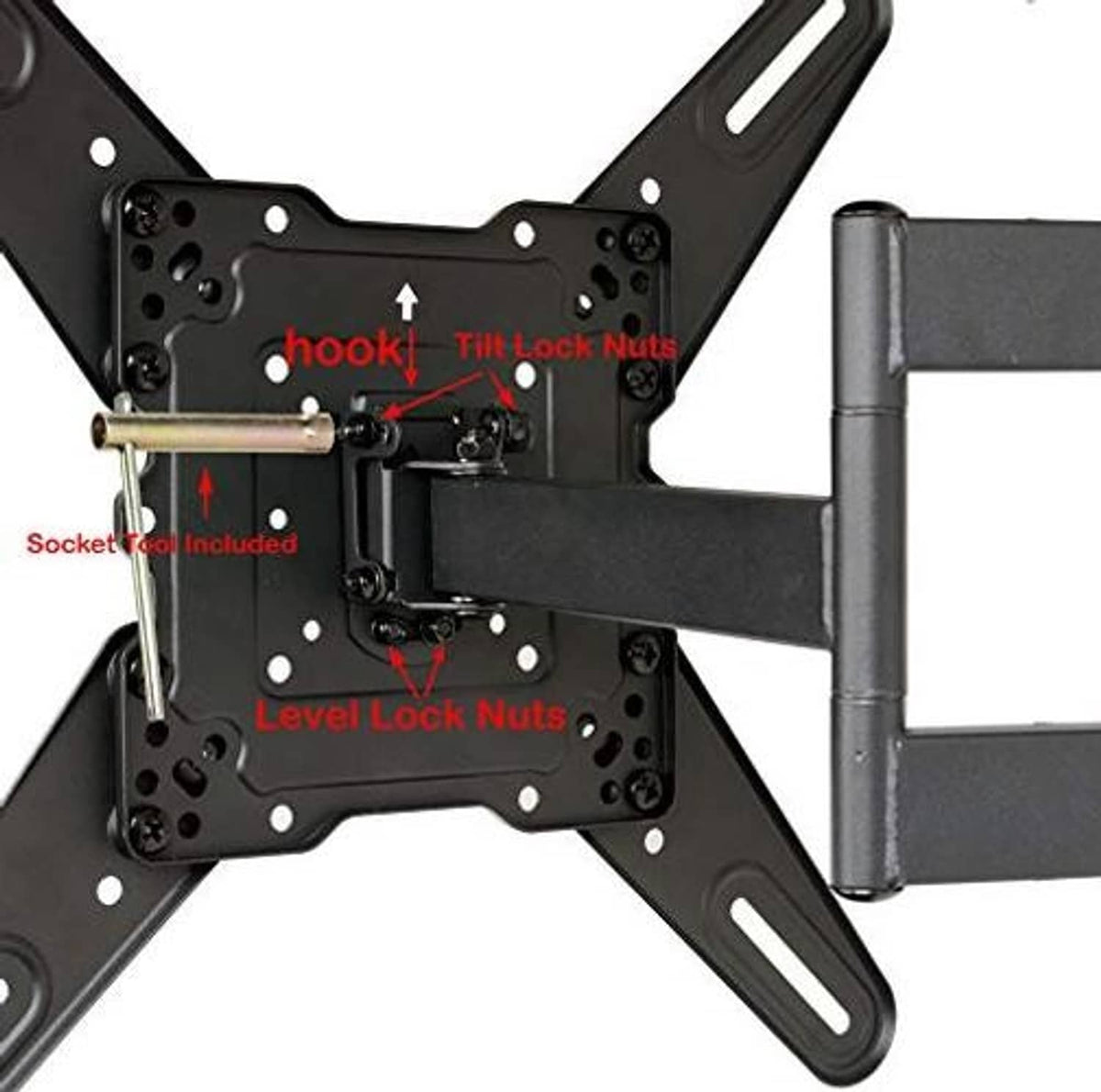 Close-up TV wall mount mechanism with tilt lock and level adjustments