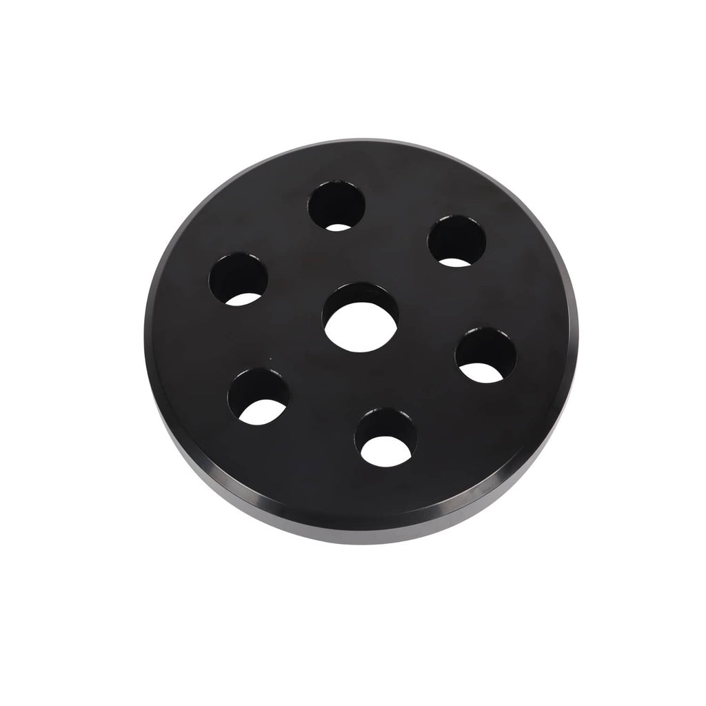 Black circular bushing plate with central hole and multiple bolt holes