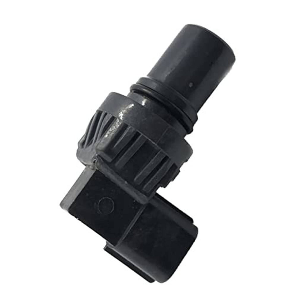Black camshaft position sensor with metal-tinted tip, angled connector and mounting clip