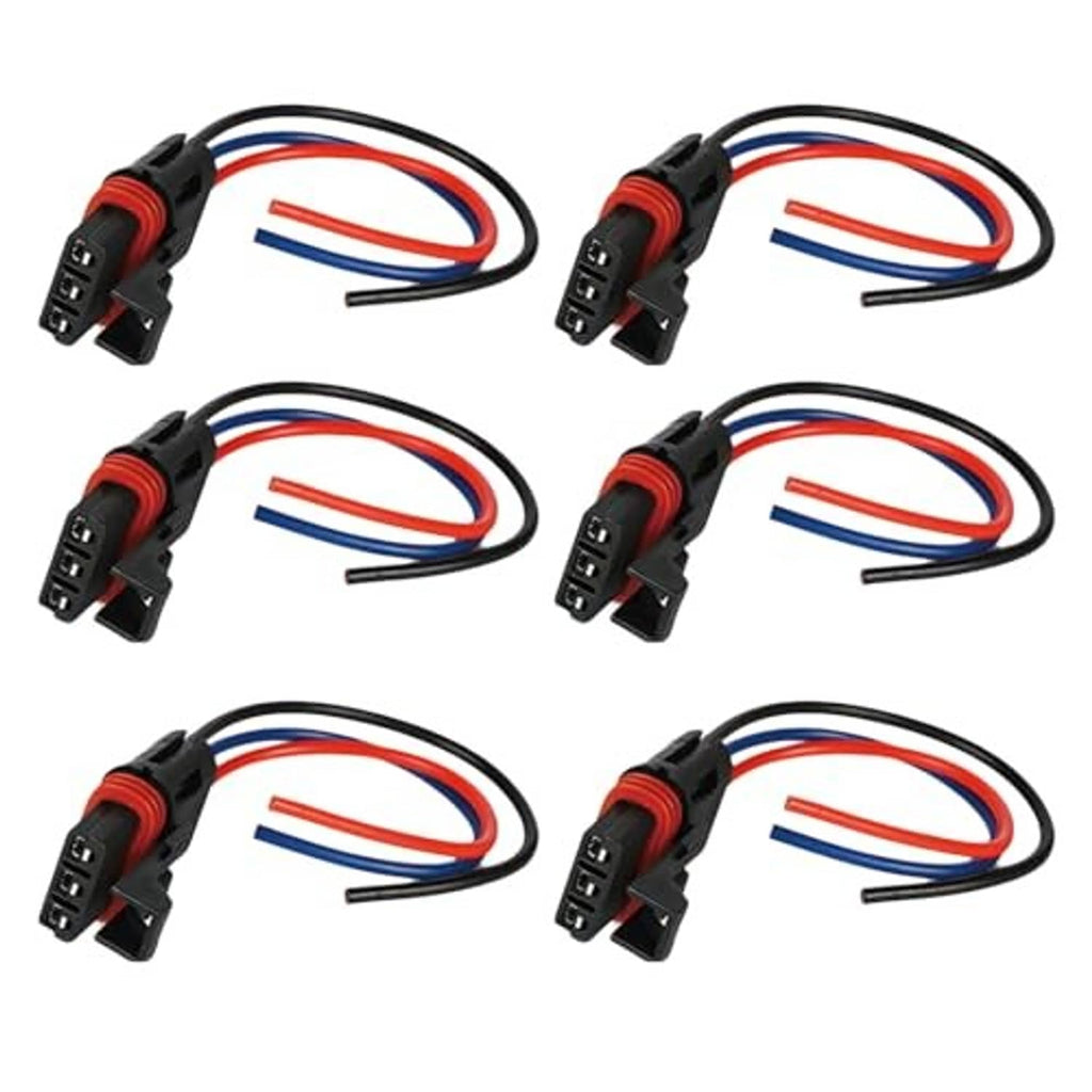 Pack of pulse power plug pigtails with black connectors and red, blue, white wire leads