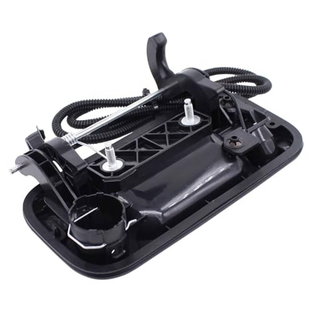 Tailgate backup camera handle with black wiring harness and mounting bracket