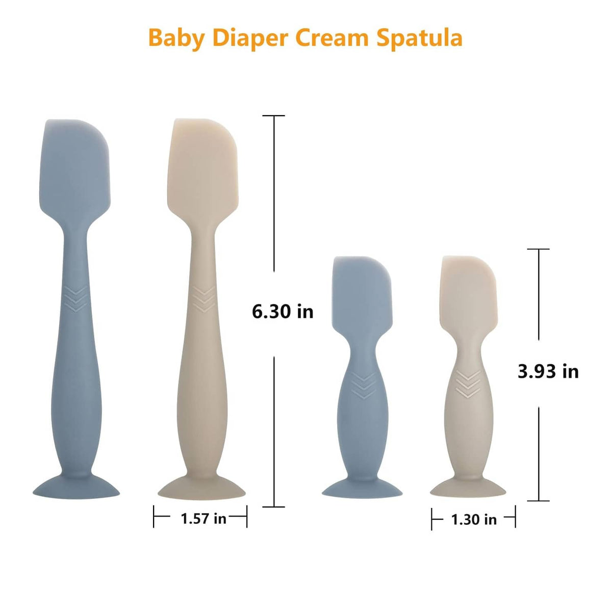 Silicone diaper cream spatula applicators in dark blue and beige, 4 sizes