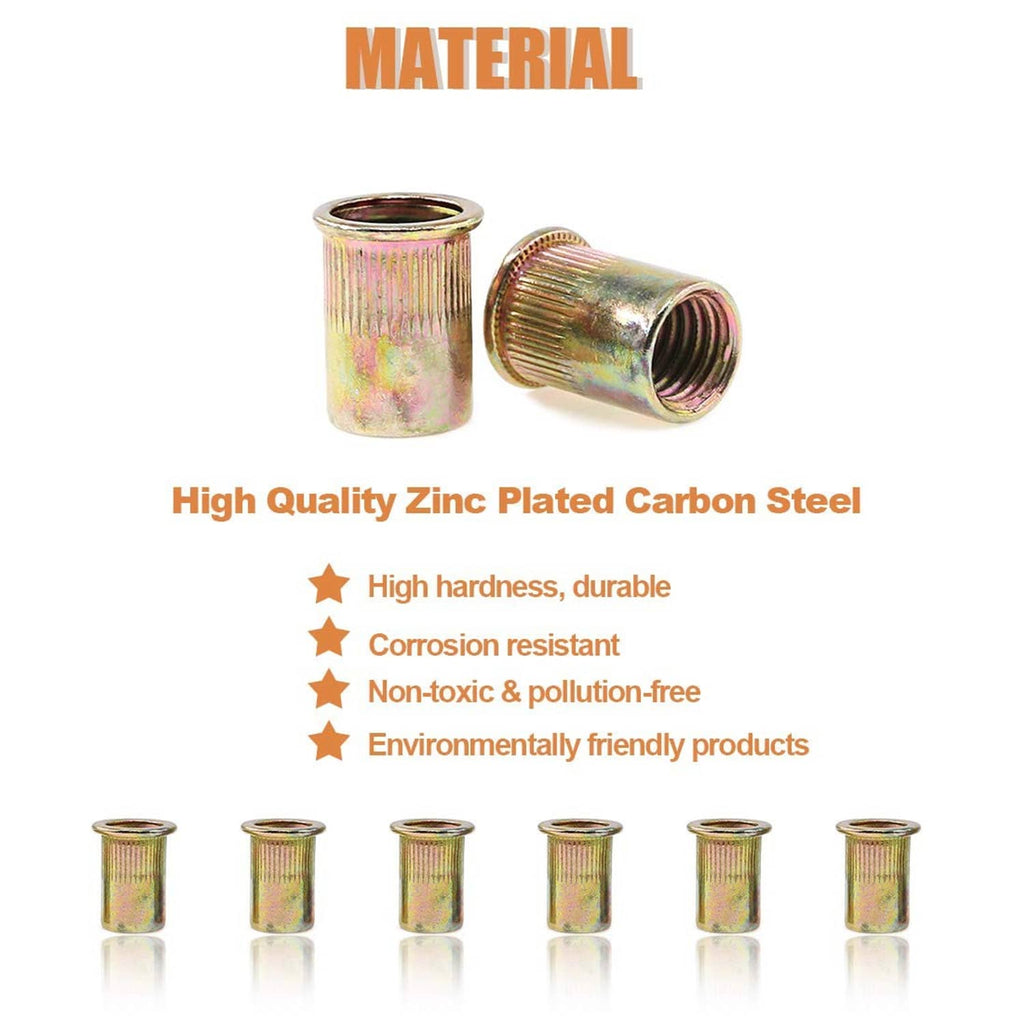 Zinc-plated carbon steel M8 rivet nuts, durable and corrosion resistant, set of 100