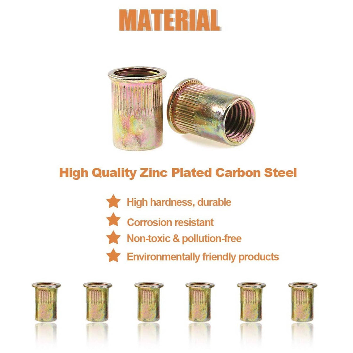 Zinc-plated carbon steel M8 rivet nuts, durable and corrosion resistant, set of 100