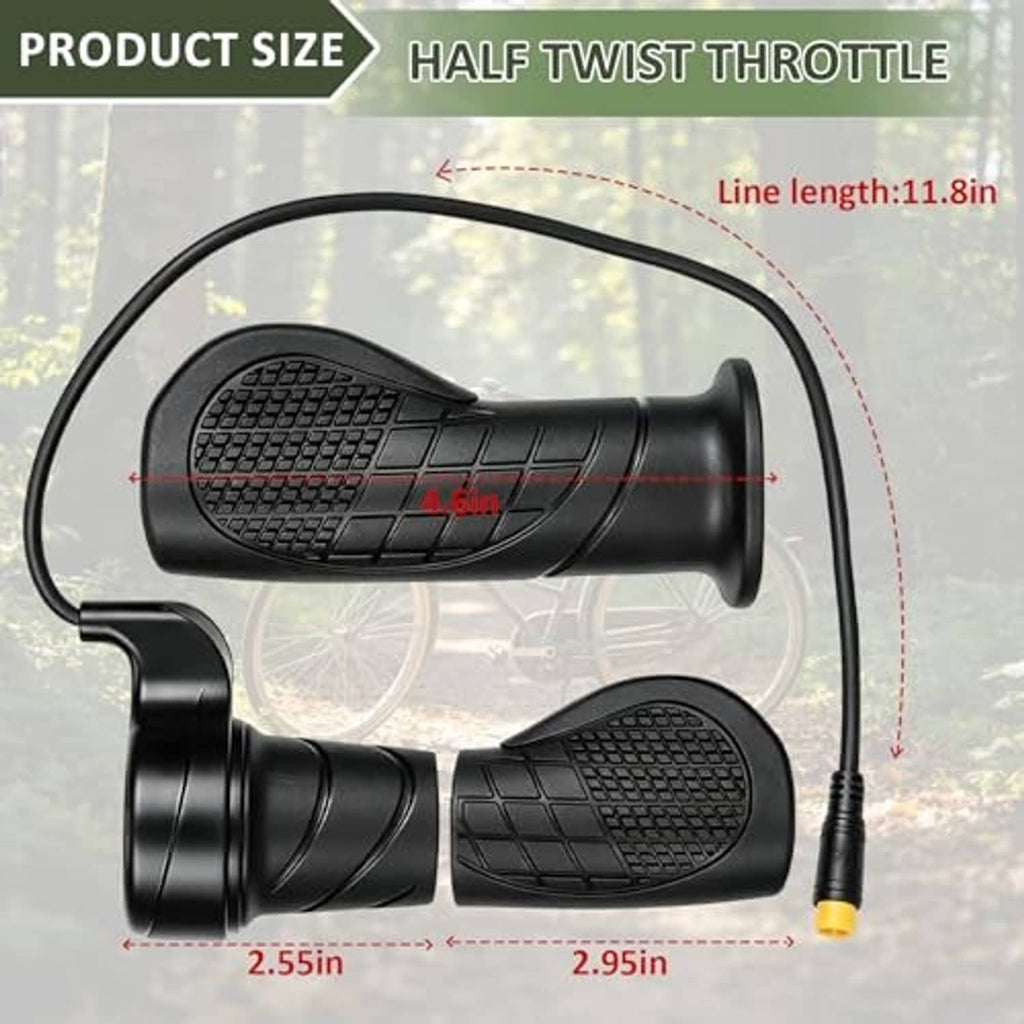 Half-twist electric bike throttle grip set with textured black rubber handles
