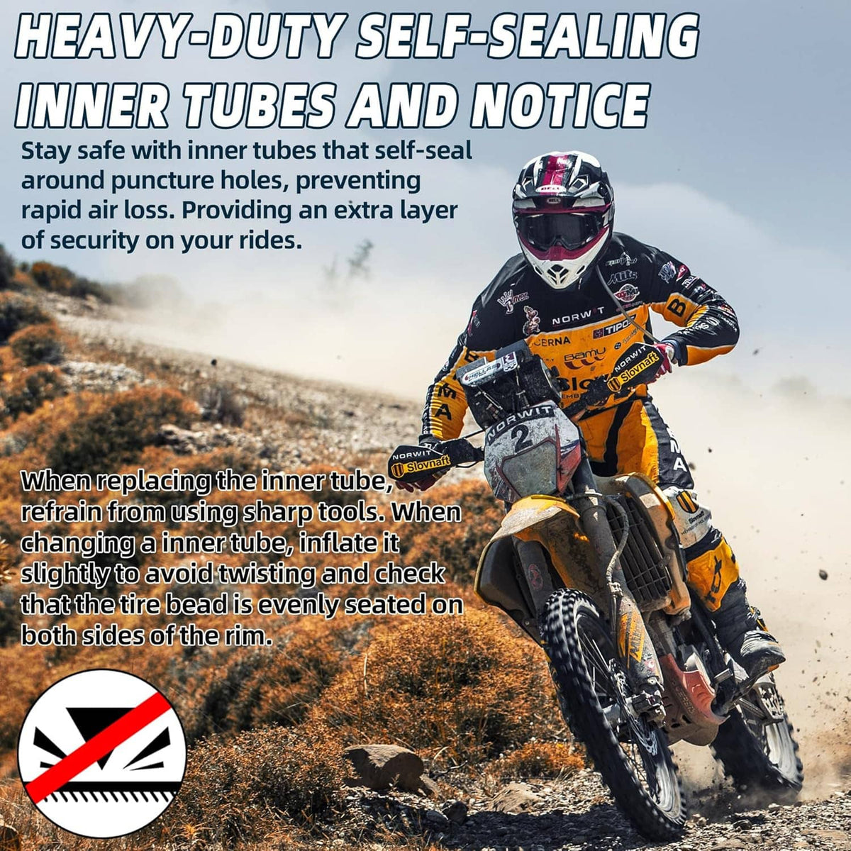 Heavy-duty self-sealing dirt bike inner tube for off-road tire puncture protection