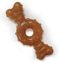 Brown bone-shaped chew ring toy with central hole for dogs