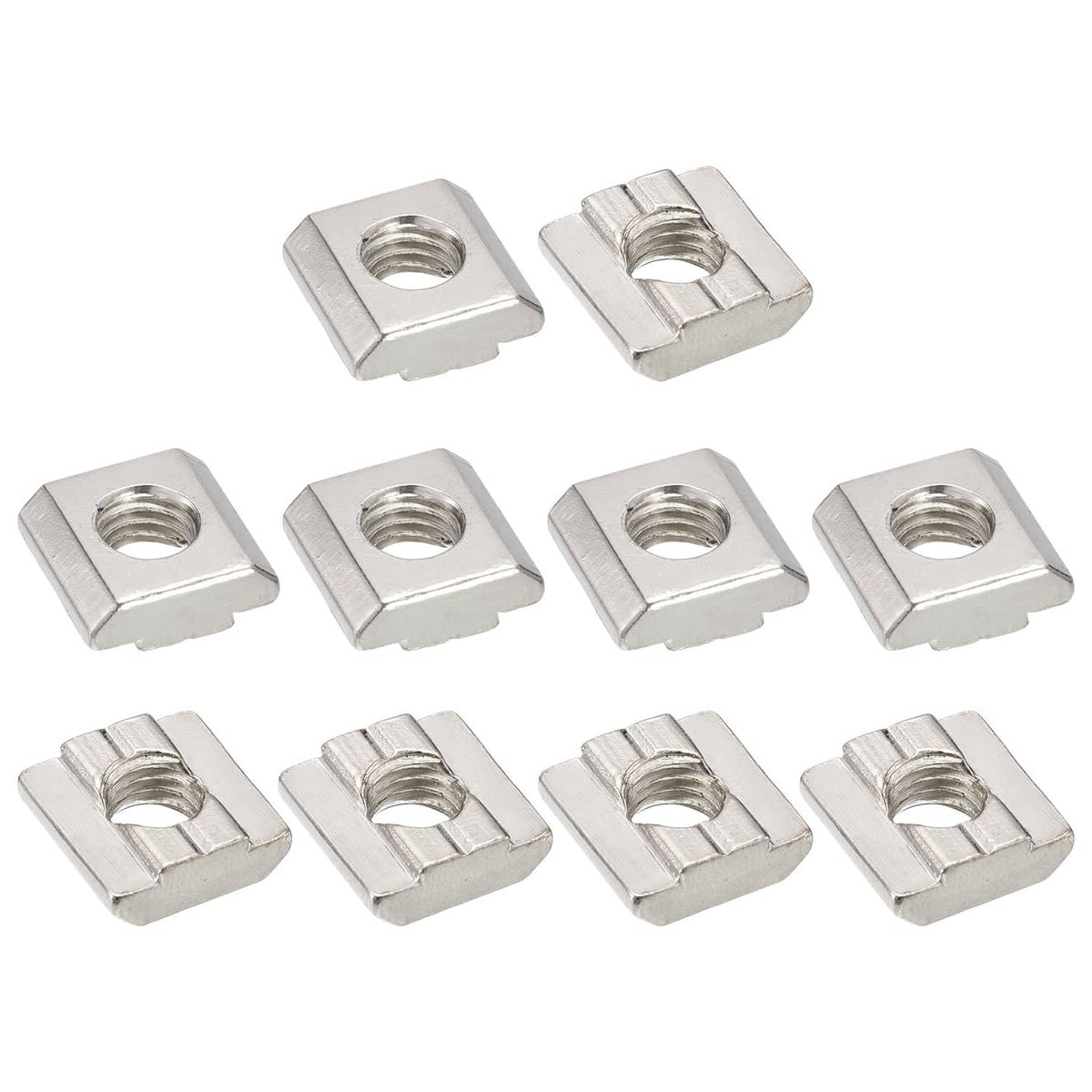 Nickel-plated carbon steel T-slot nuts, M8, silver, multiple pieces