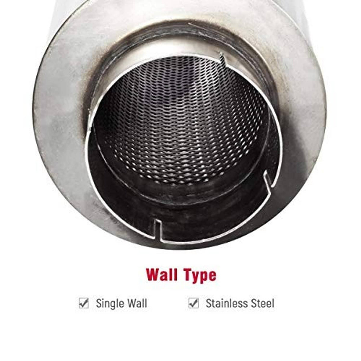 Stainless steel muffler with circular inlet and stainless mesh baffle insert