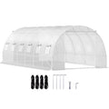 Walk-in tunnel greenhouse with white waterproof cover and galvanized frame, end view