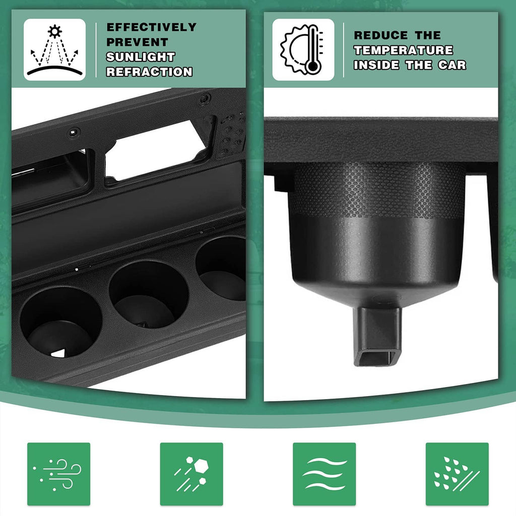 Black dash cover showing cup holder openings and underside texture profile