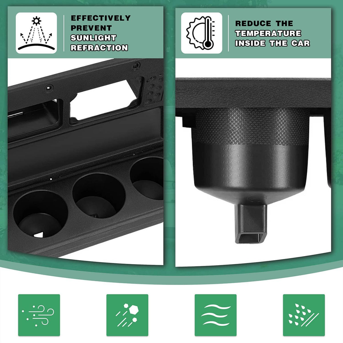 Black dash cover showing cup holder openings and underside texture profile