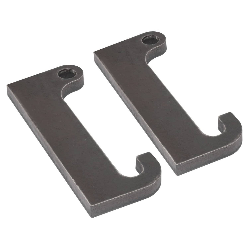 Steel loader quick-attach mount brackets, dark finish, oval holes on each bracket