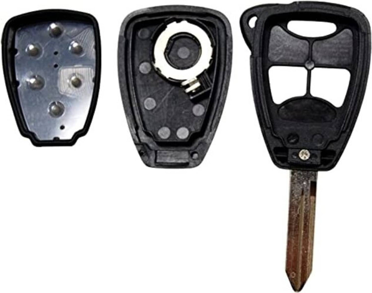 Key fob shell cover with internal parts and metal key blade, open case view